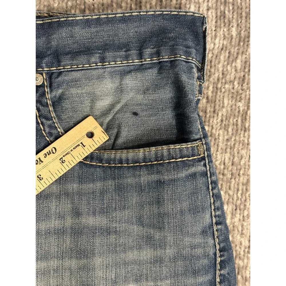 True Religion Straight Flap Old Multi Big T Distressed Blue Jeans Mens 40 X 34